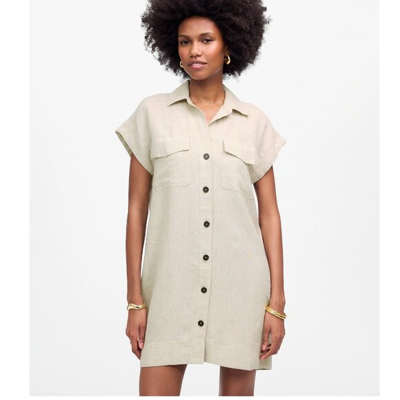 Madewell NWT Tan Linen Utility Shirtdress Sz Small - Picture 1 of 6